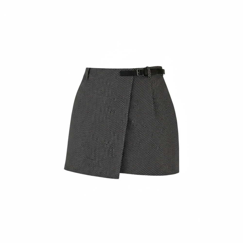 Max Studio London Black and White Wrap style Mini Skirt with Buckled Belt Detail